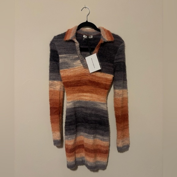 NEW NWT | Maniere De Voir Full furry Knit striped Long sleeve Mini Dress | Small - Picture 2 of 8